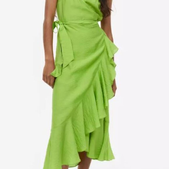 NWT H&M Dress Green Ruffled Wrap Midi Spaghetti Straps‎ Summer Fairy Beachy M - Picture 6 of 6